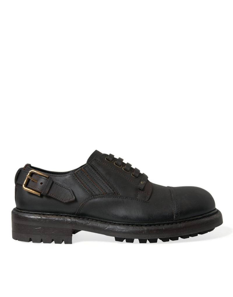 Brown Leather Lace Up Derby Men Dress Shoes-Dolce & Gabbana-LabelTerrace.com