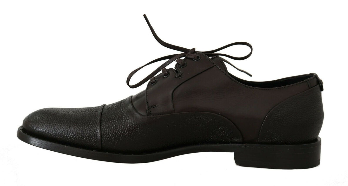 Brown Leather Laceups Dress Mens Shoes-Dolce & Gabbana-LabelTerrace.com