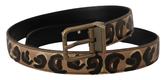 Brown Leather Leopard Print Bronze Metal Buckle Belt-Dolce & Gabbana-LabelTerrace.com