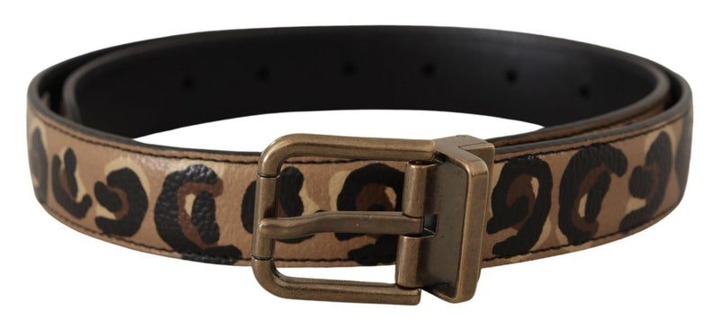 Brown Leather Leopard Print Bronze Metal Buckle Belt-Dolce & Gabbana-LabelTerrace.com