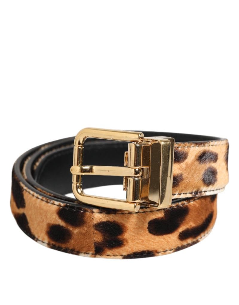Brown Leather Leopard Print Metal Buckle Belt-Dolce & Gabbana-LabelTerrace.com