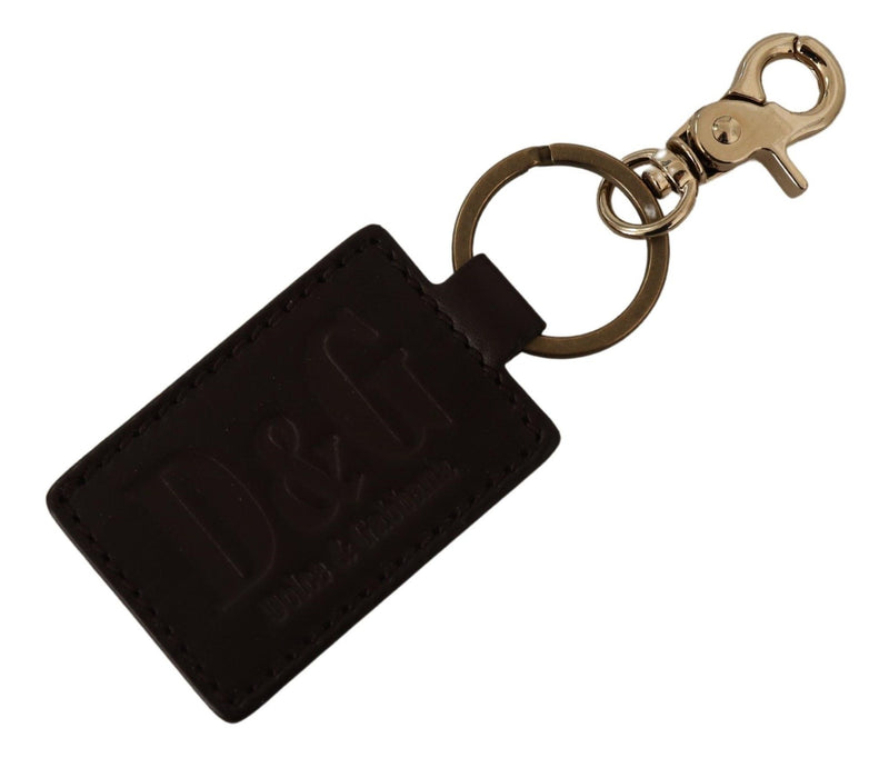 Brown Leather Logo Metal Ring Hook Keychain-Dolce & Gabbana-LabelTerrace.com