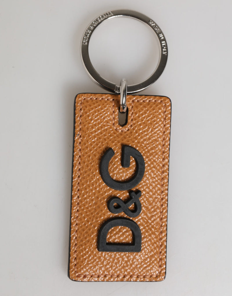 Brown Leather Logo Metal Ring Keychain Holder Men Keyring-Dolce & Gabbana-LabelTerrace.com