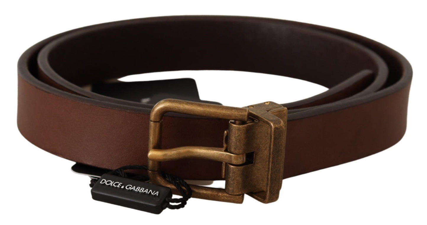 Brown Leather Rustic Buckle Cintura Belt-Dolce & Gabbana-LabelTerrace.com