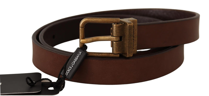 Brown Leather Rustic Buckle Cintura Belt-Dolce & Gabbana-LabelTerrace.com
