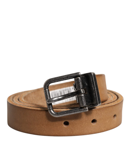 Brown Leather Silver Tone Metal Buckle Belt-Dolce & Gabbana-LabelTerrace.com