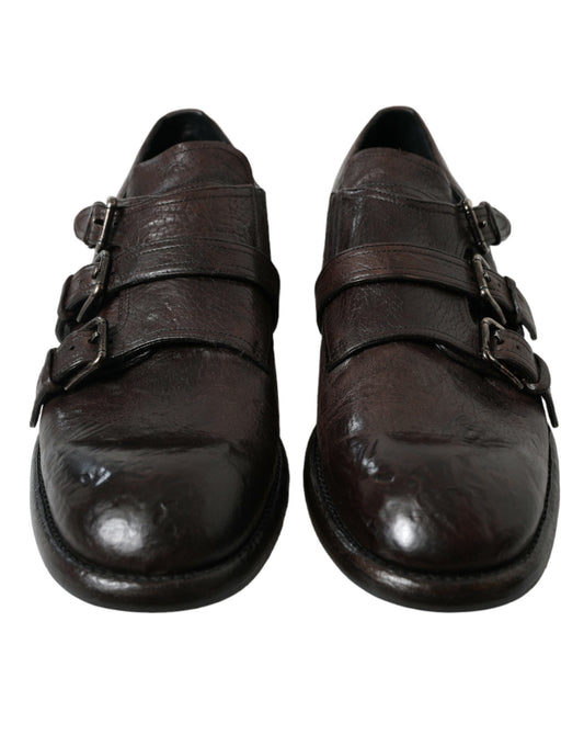 Brown Leather Strap Formal Dress Shoes-Dolce & Gabbana-LabelTerrace.com