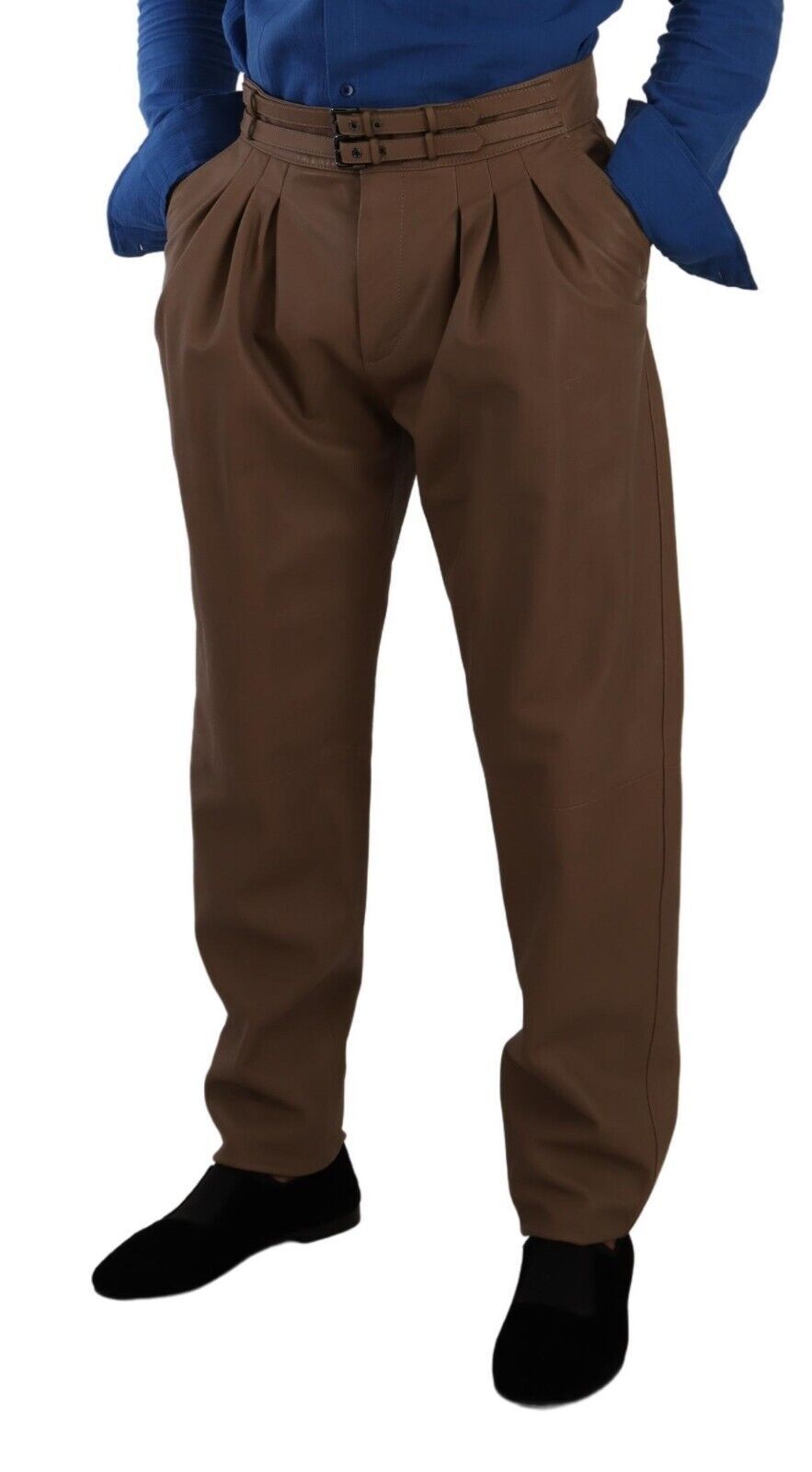 Brown Leather Tapered High Waist Pants-Dolce & Gabbana-LabelTerrace.com