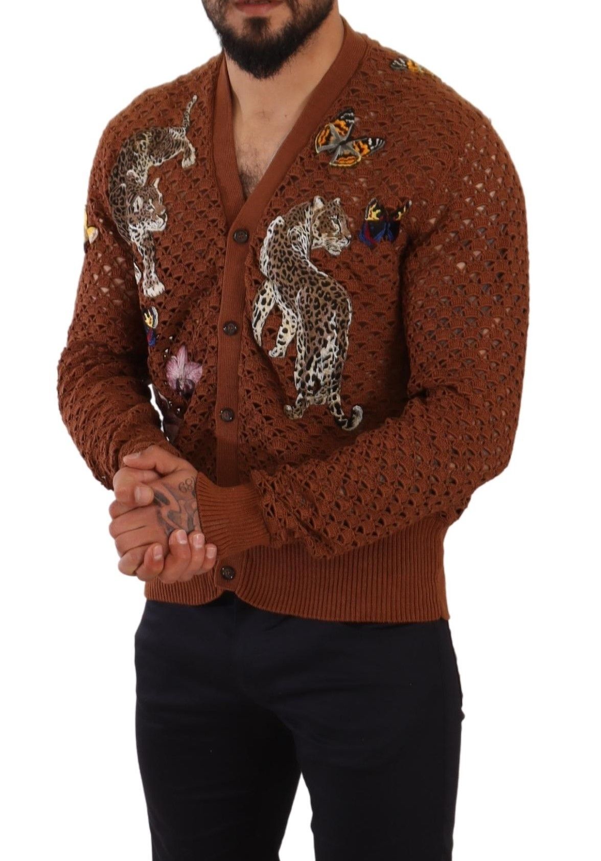 Brown Leopard Butterfly Cardigan Sweater-Dolce & Gabbana-LabelTerrace.com