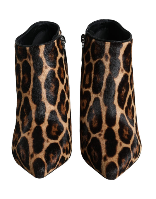 Brown Leopard Calf Fur Heels Ankle Boots Shoes-Dolce & Gabbana-LabelTerrace.com