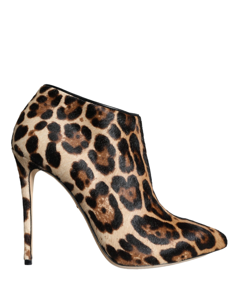 Brown Leopard Calf Fur Heels Ankle Boots Shoes-Dolce & Gabbana-LabelTerrace.com