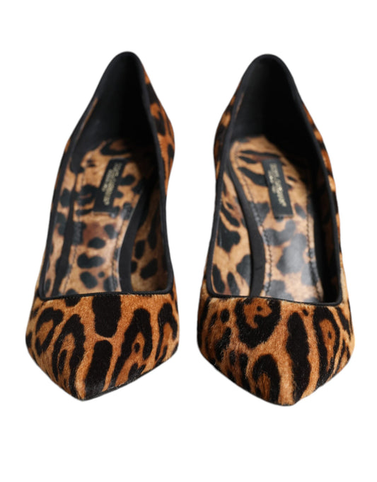 Brown Leopard Calf Hair Heels Pumps Shoes-Dolce & Gabbana-LabelTerrace.com