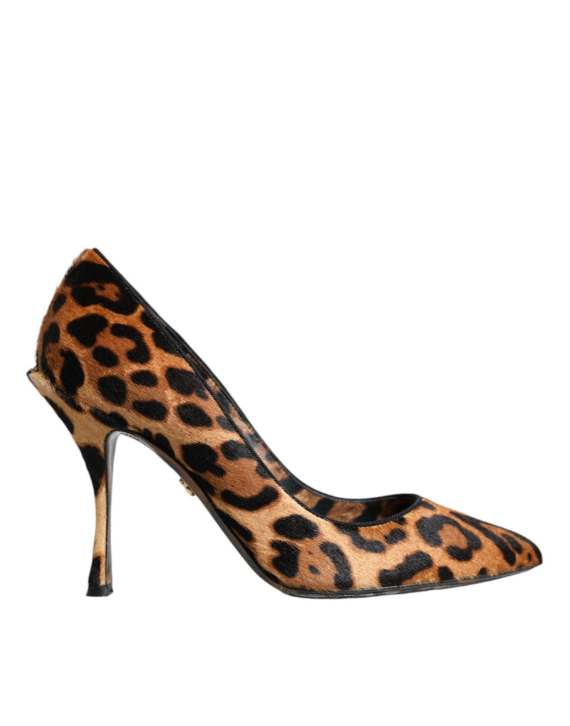 Brown Leopard Calf Hair Heels Pumps Shoes-Dolce & Gabbana-LabelTerrace.com