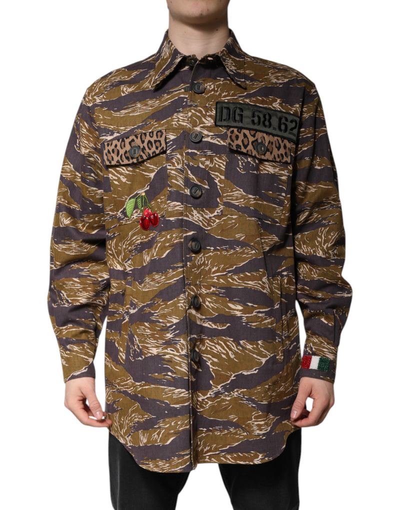 Brown Leopard Cotton Collared Coat Jacket-Dolce & Gabbana-LabelTerrace.com