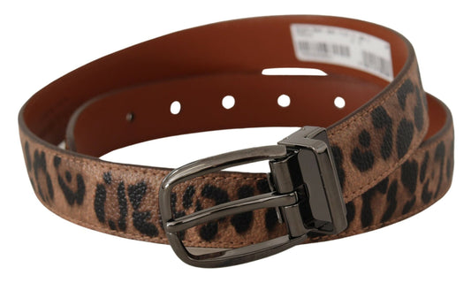 Brown Leopard Embossed Leather Buckle Belt-Dolce & Gabbana-LabelTerrace.com