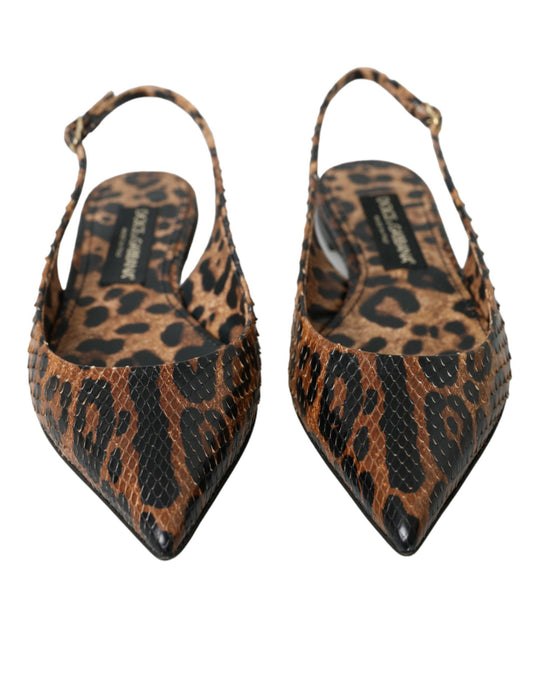 Brown Leopard Exotic Skin Slingback Shoes-Dolce & Gabbana-LabelTerrace.com