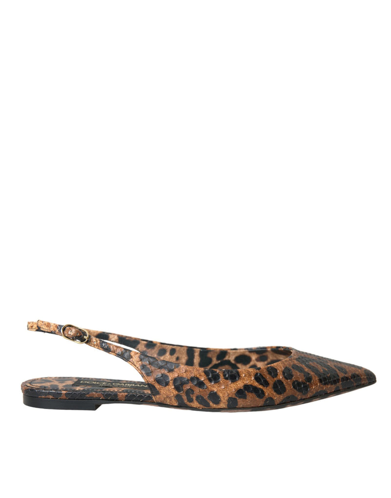 Brown Leopard Exotic Skin Slingback Shoes-Dolce & Gabbana-LabelTerrace.com