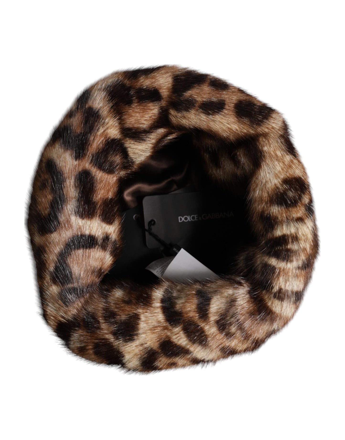 Brown Leopard Faux Fur Women Bucket Hat-Dolce & Gabbana-LabelTerrace.com