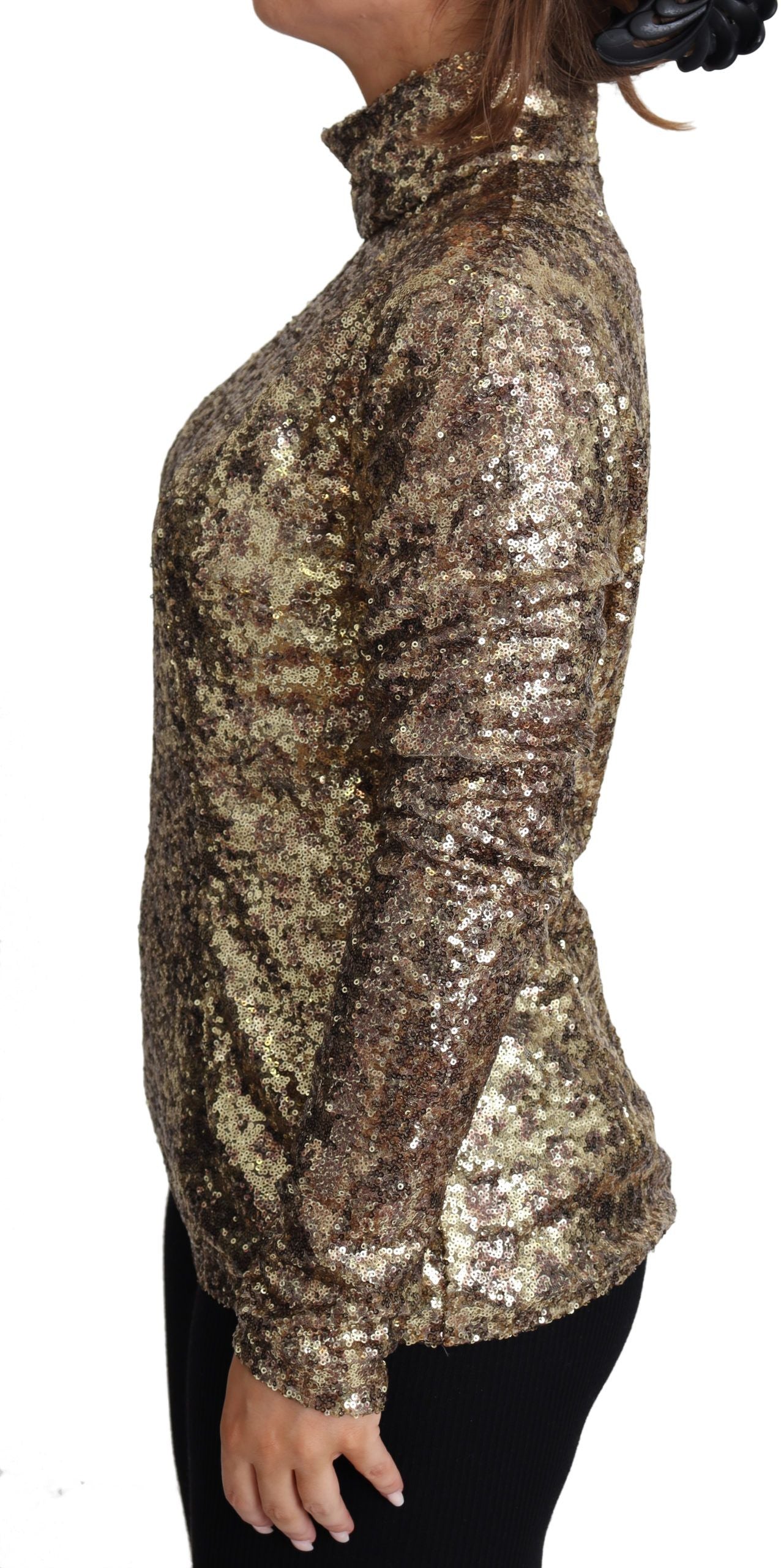Brown Leopard Fit Turtleneck Sequin Sweater-Dolce & Gabbana-LabelTerrace.com