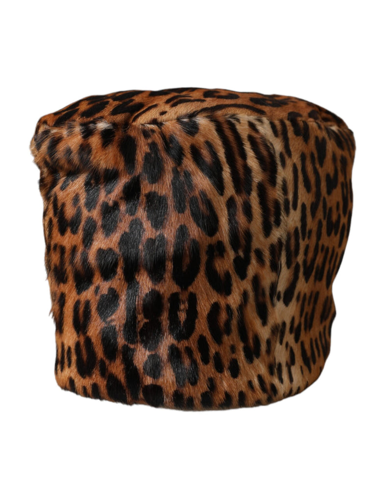 Brown Leopard Fur Women Bucket Hat-Dolce & Gabbana-LabelTerrace.com