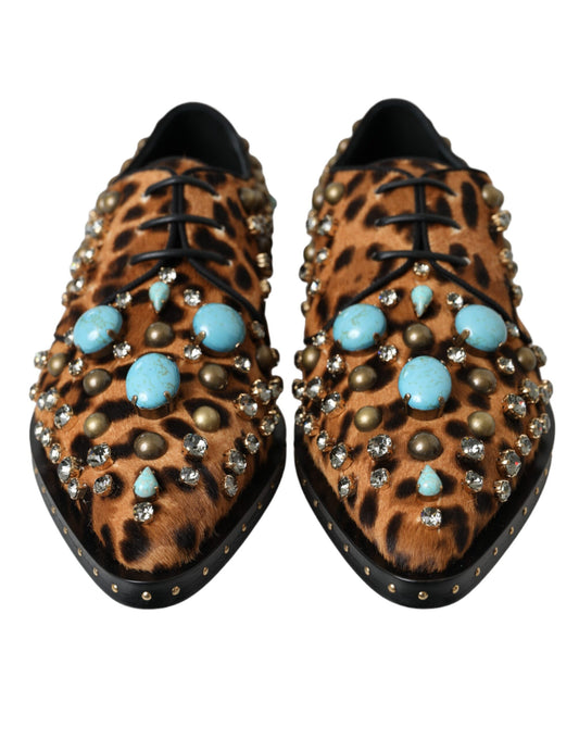 Brown Leopard Hair Crystal Dress Broque Shoes-Dolce & Gabbana-LabelTerrace.com