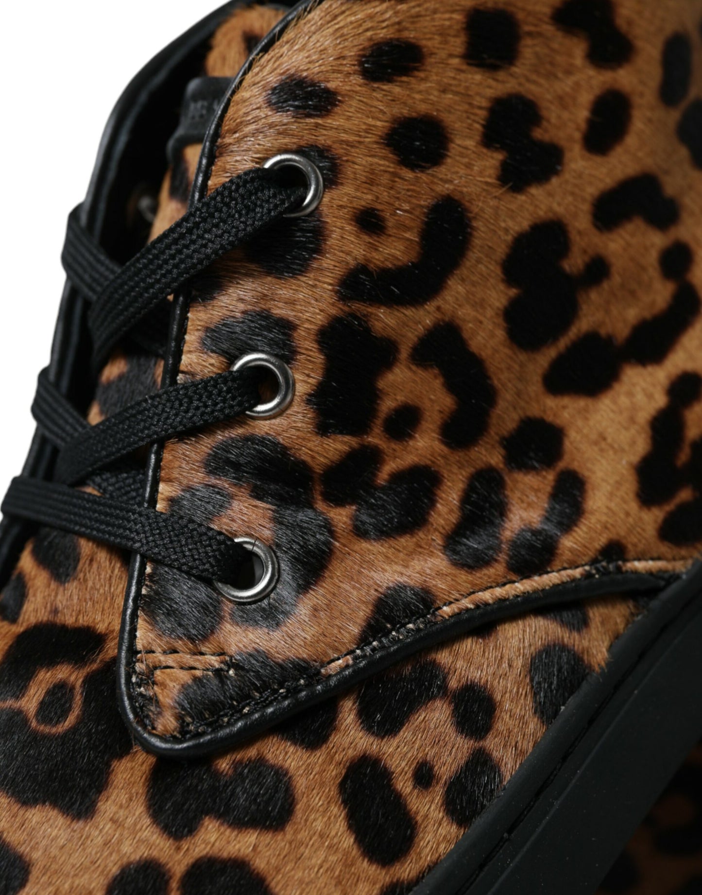 Brown Leopard Pony Hair Leather Sneakers Shoes-Dolce & Gabbana-LabelTerrace.com