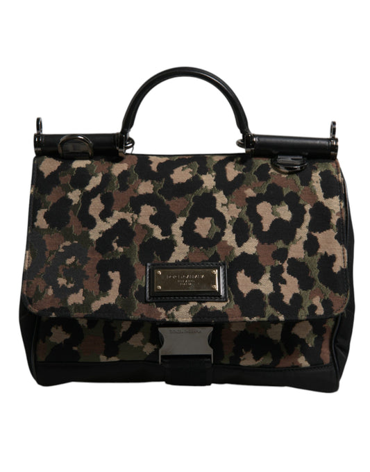 Brown Leopard Print Lacquard Nylon Sicily Tote Bag-Dolce & Gabbana-LabelTerrace.com
