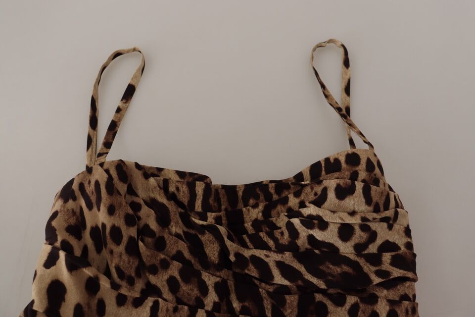 Brown Leopard Print Ruched Midi Dress-Dolce & Gabbana-LabelTerrace.com