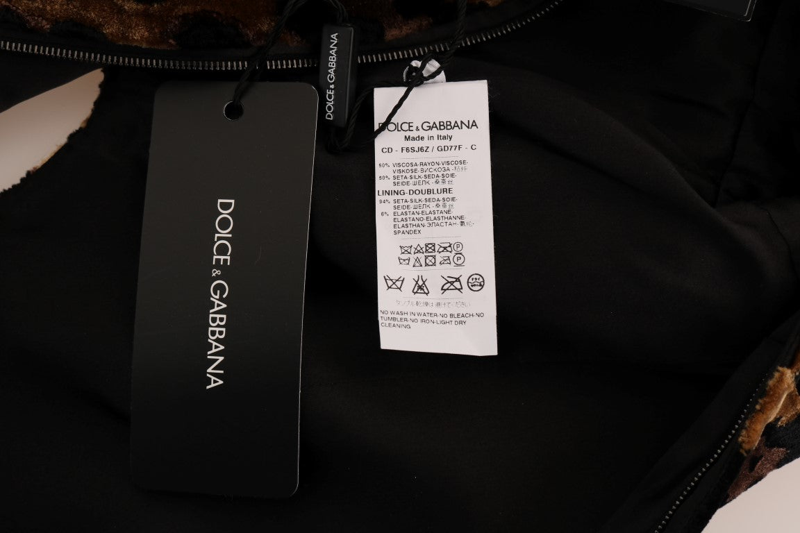 Brown Leopard Print Silk Sheath Dress-Dolce & Gabbana-LabelTerrace.com