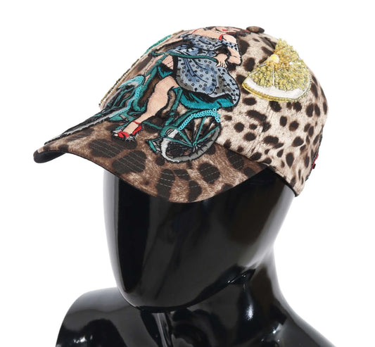 Brown Leopard Sequin Sicily Applique Baseball Hat-Dolce & Gabbana-LabelTerrace.com