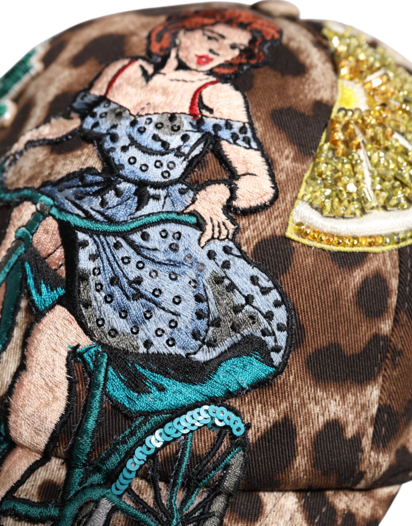 Brown Leopard Sequin Sicily Baseball Cap-Dolce & Gabbana-LabelTerrace.com