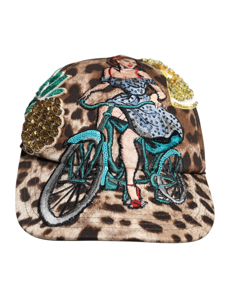 Brown Leopard Sequin Sicily Baseball Cap-Dolce & Gabbana-LabelTerrace.com
