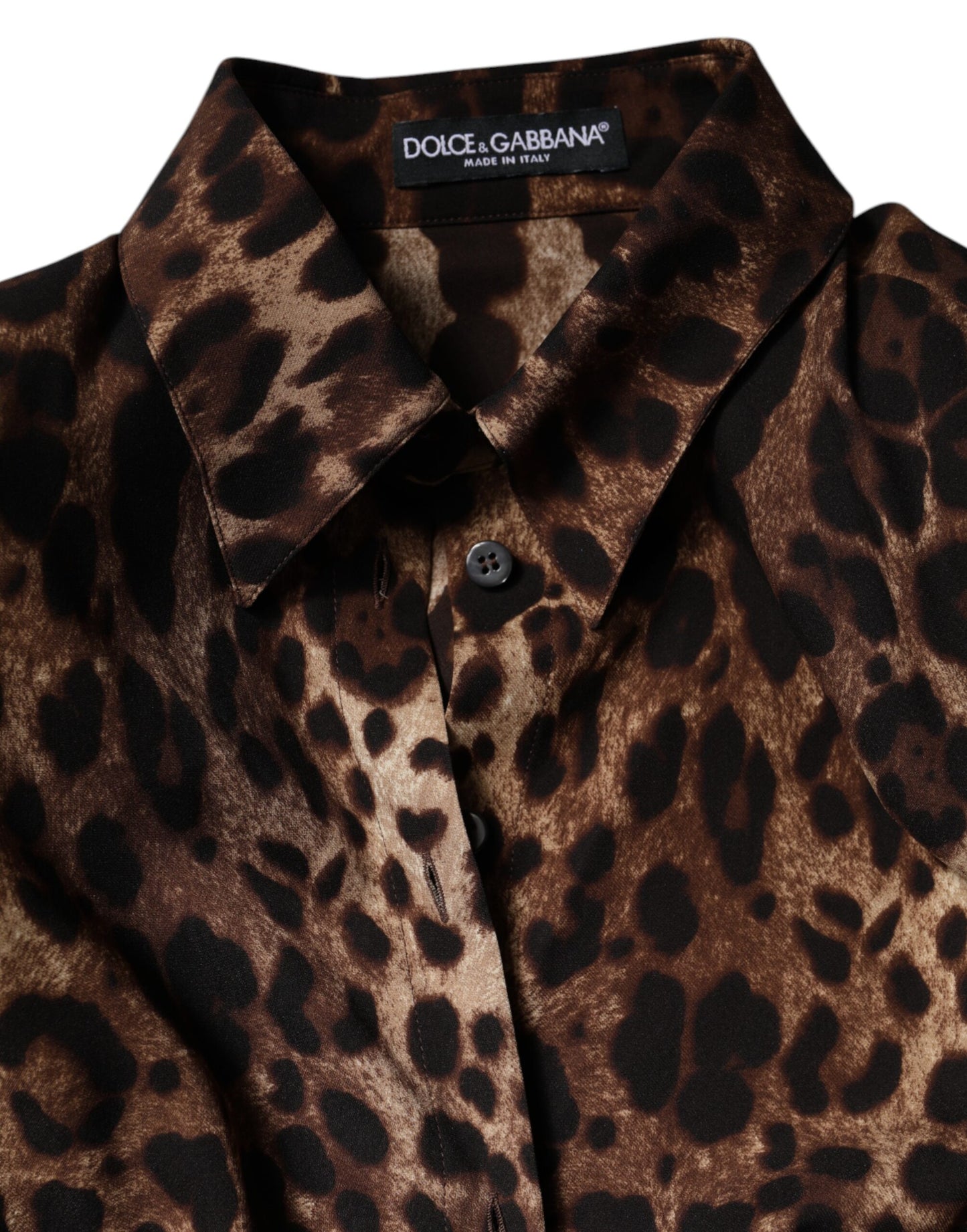 Brown Leopard Silk Button Down Coat Jacket-Dolce & Gabbana-LabelTerrace.com
