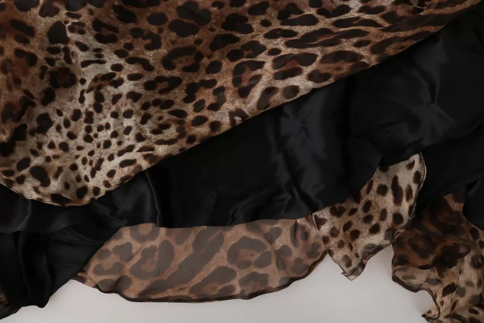 Brown Leopard Silk Chiffon Ruched Mermaid Maxi Dress-Dolce & Gabbana-LabelTerrace.com