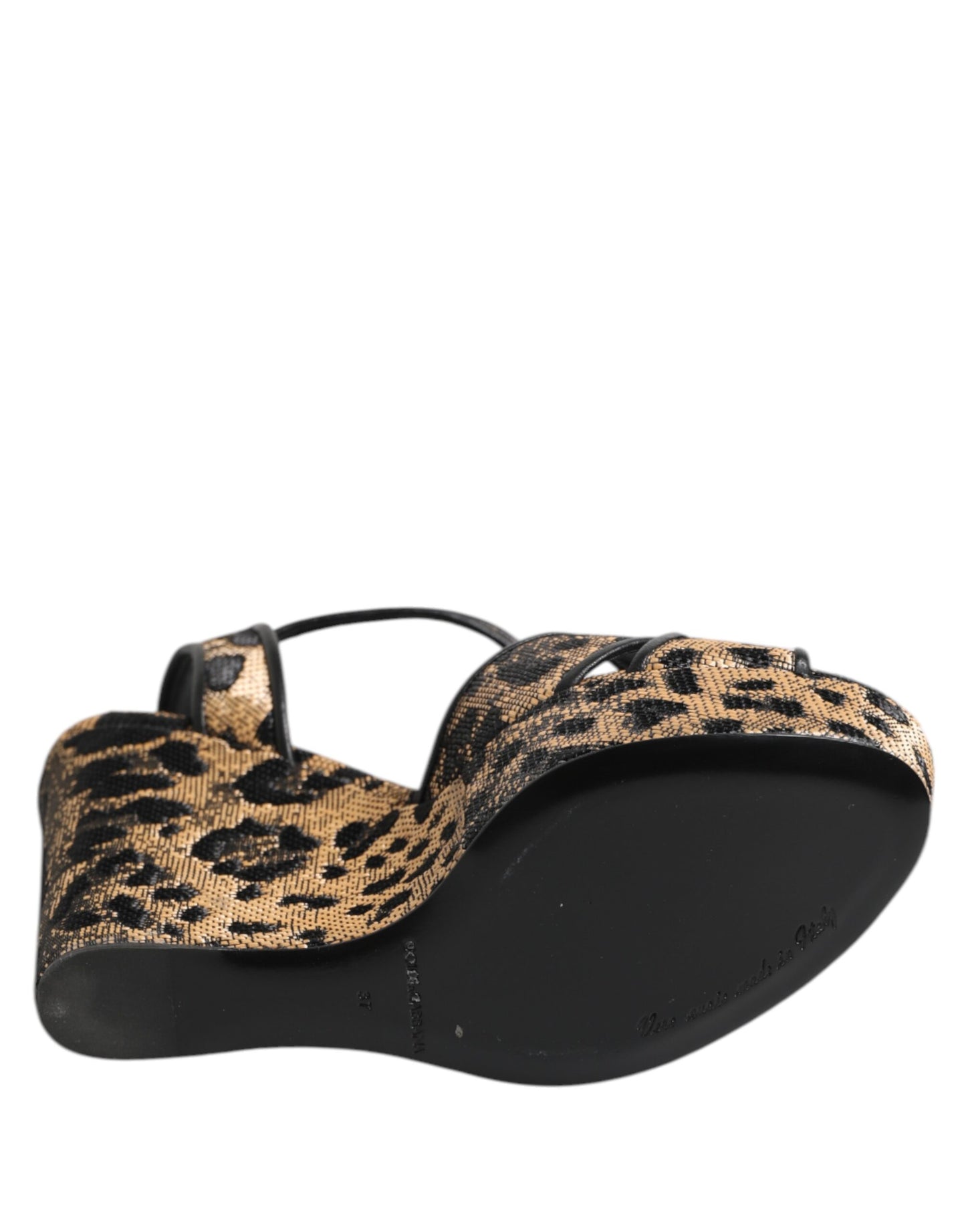 Brown Leopard Wedges Ankle Strap Sandals Shoes-Dolce & Gabbana-LabelTerrace.com
