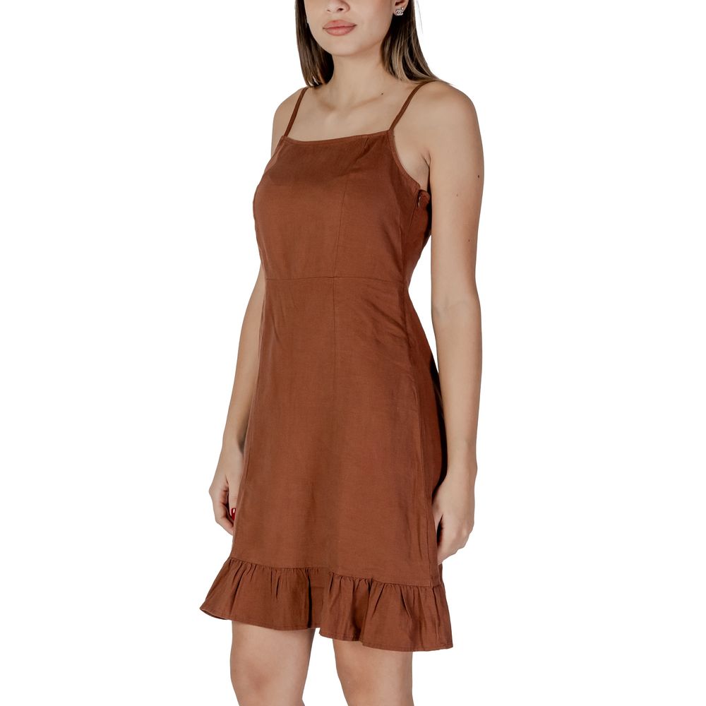 Brown Linen Midi Dress