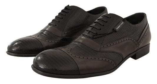 Brown Lizard Skin Leather Oxford Dress Shoes-Dolce & Gabbana-LabelTerrace.com