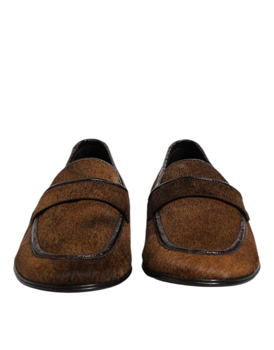 Brown Loafers Leather Slip On Men Dress Shoes-Dolce & Gabbana-LabelTerrace.com