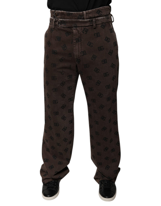 Brown Logo Cotton Straight Denim Jeans-Dolce & Gabbana-LabelTerrace.com
