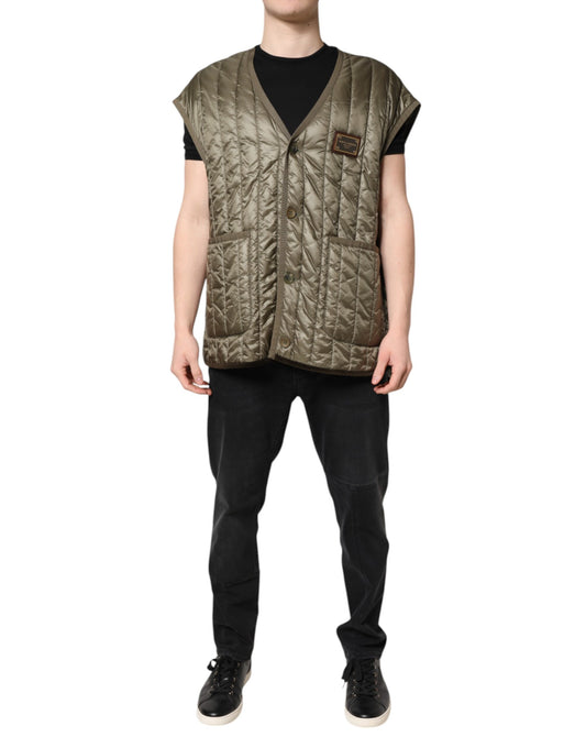 Brown Logo Plaque Quilted Vest Jacket-Dolce & Gabbana-LabelTerrace.com