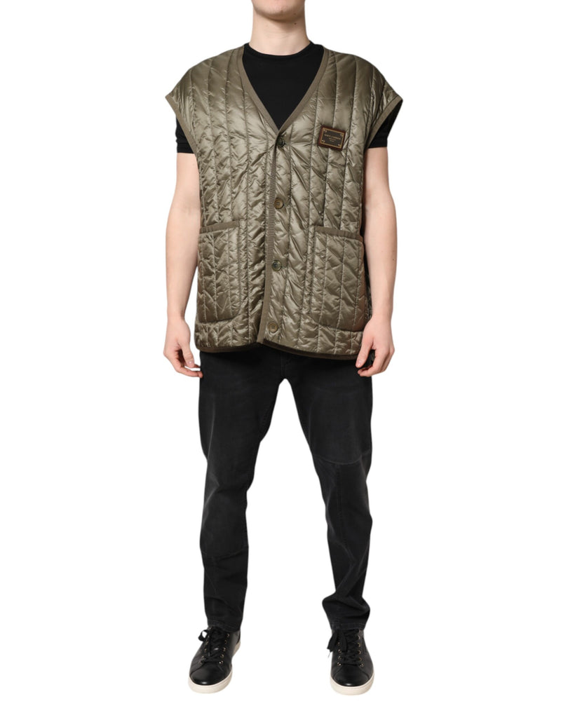 Brown Logo Plaque Quilted Vest Jacket-Dolce & Gabbana-LabelTerrace.com