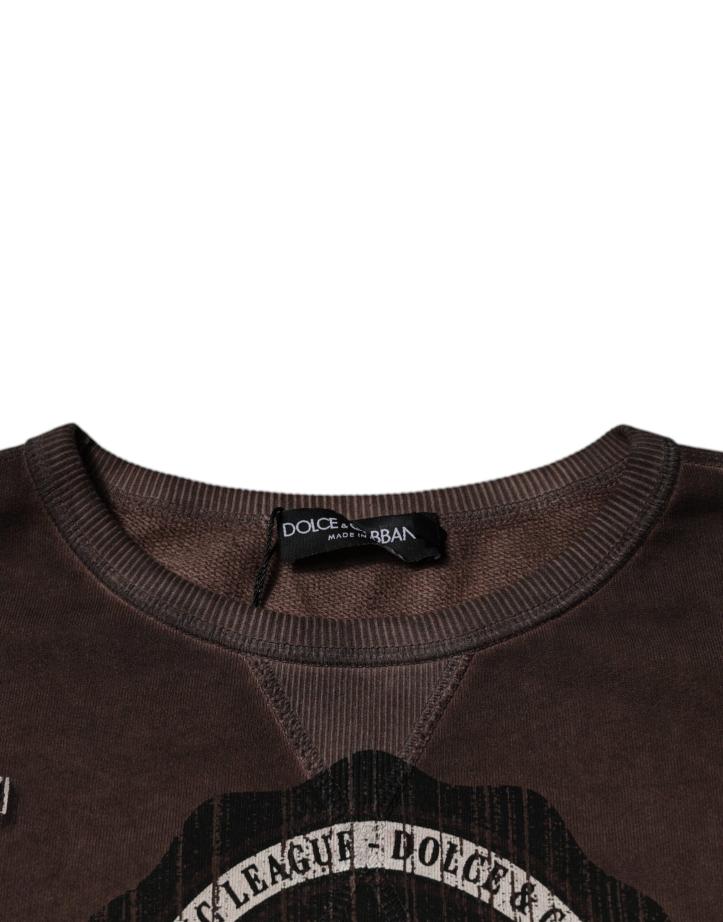 Brown Logo Print Crew Neck Pullover Sweater-Dolce & Gabbana-LabelTerrace.com