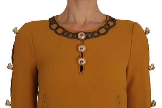 Brown Mini Crystal Embellished Dress-Dolce & Gabbana-LabelTerrace.com