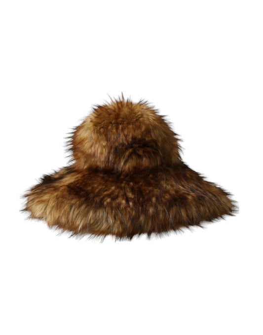 Brown Modacrylic Faux Fur Bucket Hat-Dolce & Gabbana-LabelTerrace.com