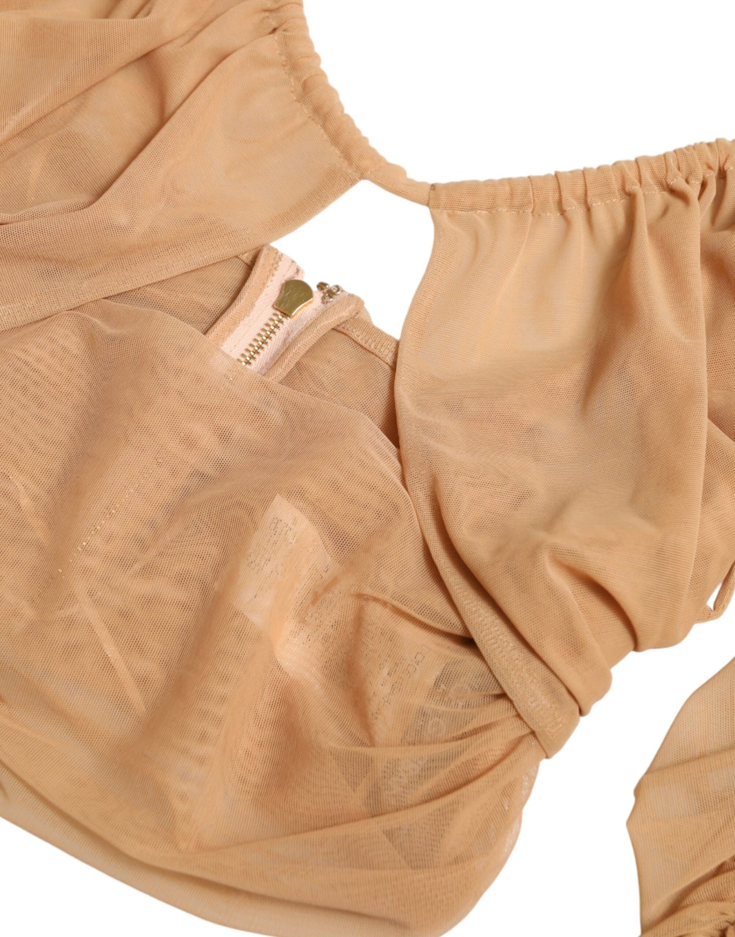 Brown Nylon Stretch Open Shoulder Cropped Top-Dolce & Gabbana-LabelTerrace.com