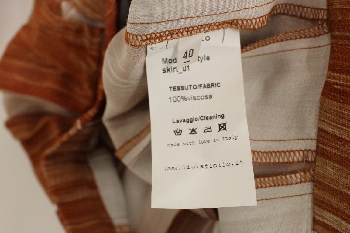 Brown Orange Below Knee Full Skirt-Licia Florio-LabelTerrace.com