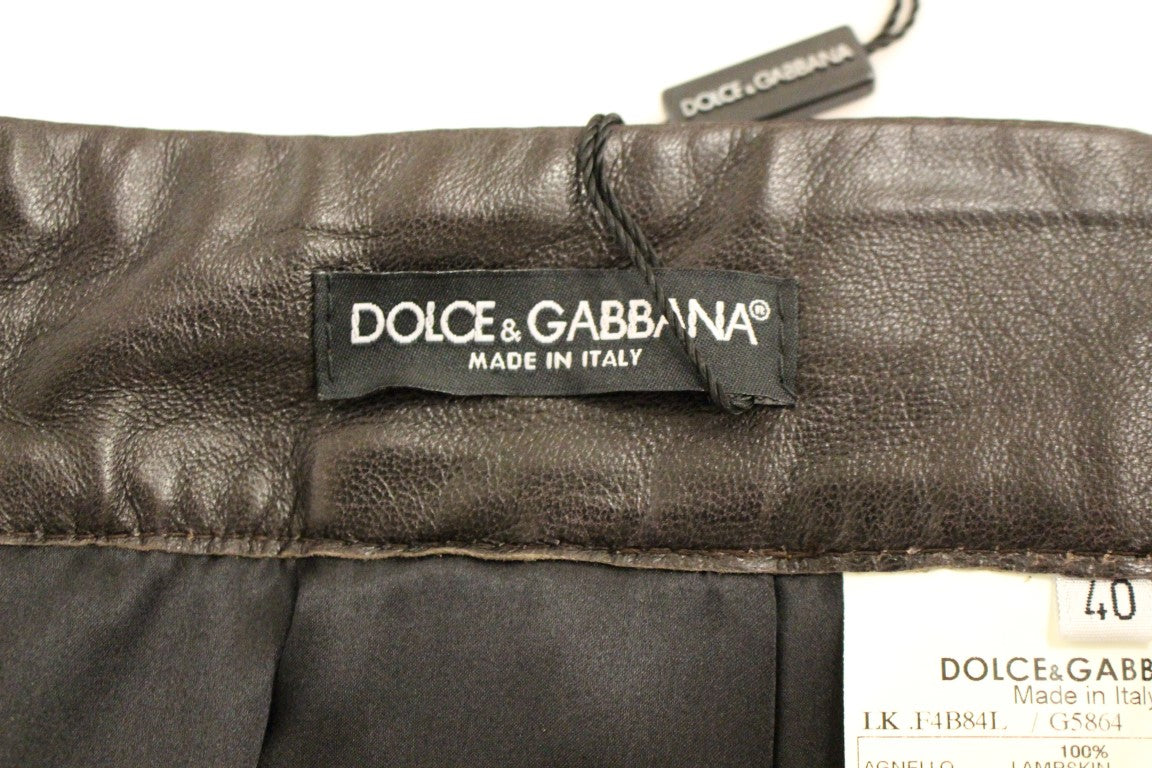 Brown Patchwork Leather Straight Skirt-Dolce & Gabbana-LabelTerrace.com