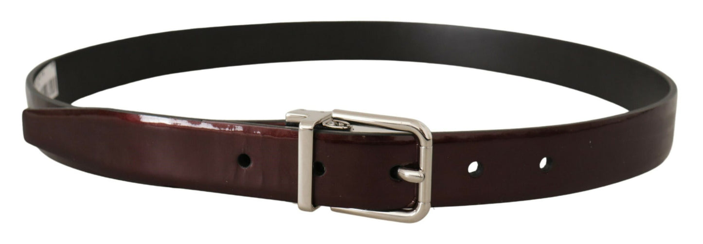 Brown Patent Leather Silver Metal Buckle Belt-Dolce & Gabbana-LabelTerrace.com