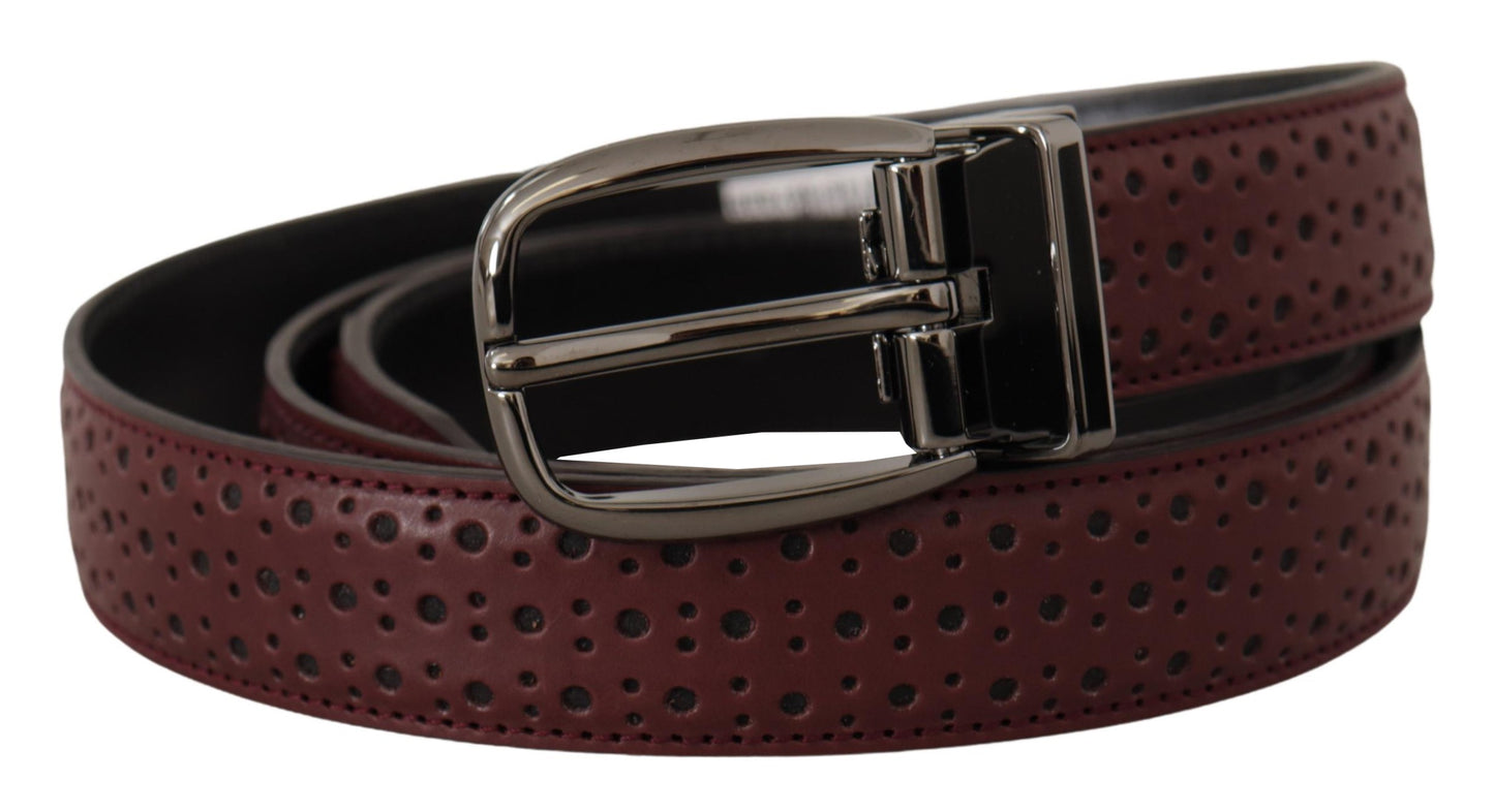 Brown Perforated Leather Metal Buckle Belt-Dolce & Gabbana-LabelTerrace.com