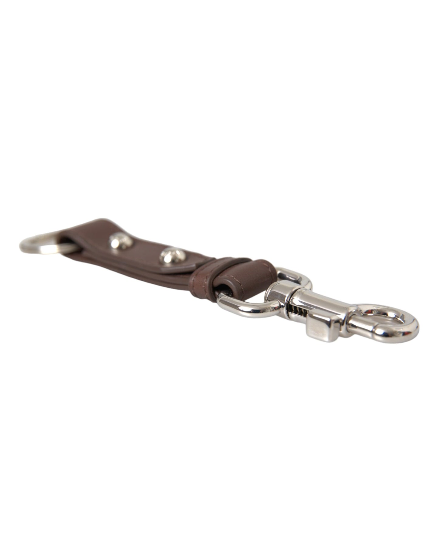 Brown Plain Leather Silver Brass Keyring Holder Keychain-Dolce & Gabbana-LabelTerrace.com